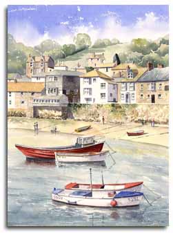 Reproduction d'une aquarelle de Mousehole, ralise par l'artiste Lesley Olver