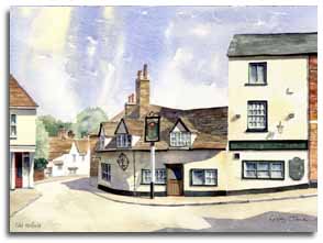 Print of watercolour painting of Old Hatfield, by artist Lesley Olver