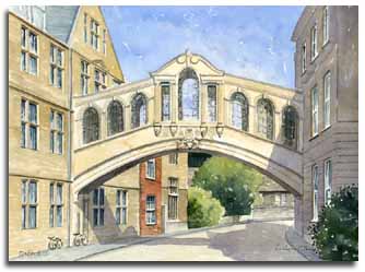 Print of watercolour painting of Oxford, by artist Lesley Olver
