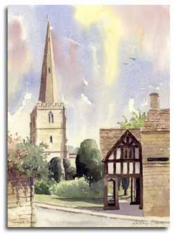 Print of watercolour painting of Painswick, by artist Lesley Olver