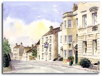 Print of watercolour painting of Painswick, by artist Lesley Olver