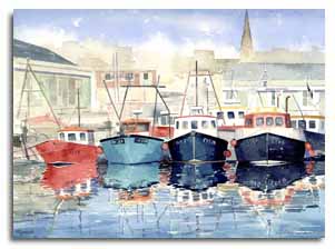 Print of watercolour painting of Plymouth, by artist Lesley Olver