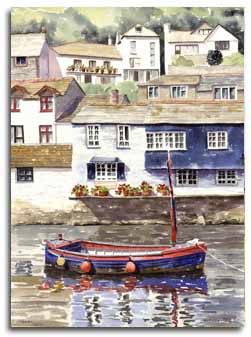 Reproduction d'une aquarelle de Polperro, ralise par l'artiste Lesley Olver