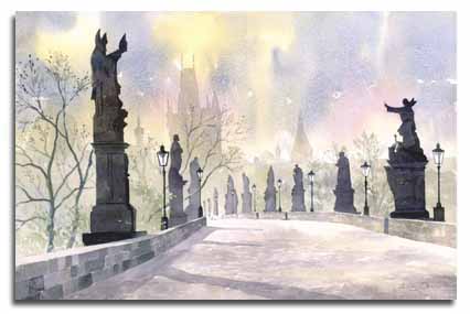 Print of watercolour painting of Prague, by artist Lesley Olver