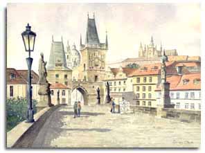 Print of watercolour painting of Prague, by artist Lesley Olver