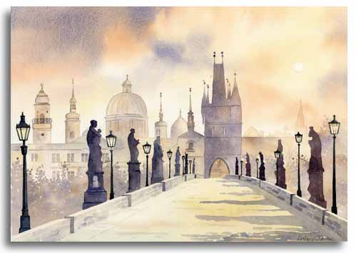 Original watercolourpainting of Prague by artist Lesley Olver