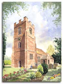 Print of watercolour painting of Ruscombe Church, by artist Lesley Olver