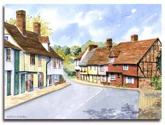 Print of watercolour of Saffron Walden, by artist Lesley Olver