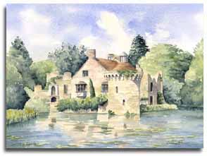 Original watercolour painting of Scotney Castle, by artist Lesley Olver