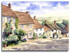 Print of watercolour painting of Shaftesbury, by artist Lesley Olver