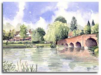 Print of watercolour painting of Sonning, by artist Lesley Olver
