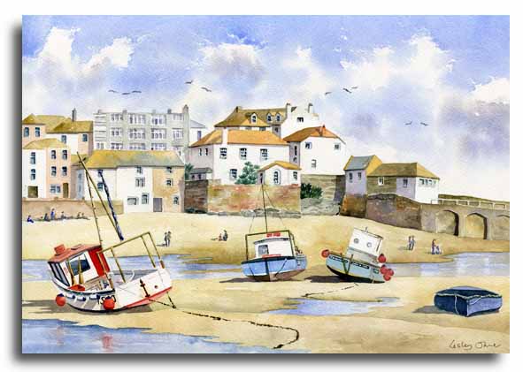 Original watercolour painting of St Ives, Cornwall, by artist Lesley Olver