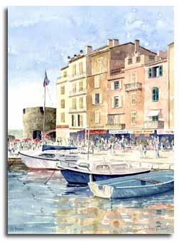 Print of watercolour painting of St Tropez, France, by artist Lesley Olver