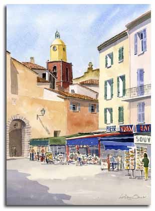 Aquarelle de St.Tropez , ralise par l'artiste Lesley Olver