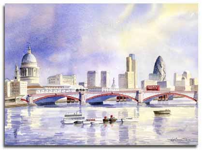 Aquarelle de St Paul's Cathedral, ralise par l'artiste Lesley Olver