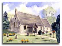 Print of watercolour painting of Stubbings Church, by artist Lesley Olver