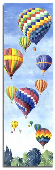 Print of watercolour painting of hot air balloons by artist Lesley Olver