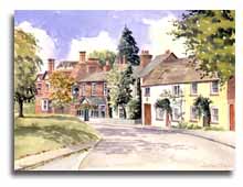 Print of watercolour painting of Taplow village, by artist Lesley Olver