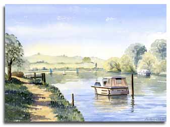 Print of watercolour painting of the Thames at Cookham, by artist Lesley Olver