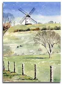 Print of watercolour painting of Turville Windmill by artist Lesley Olver