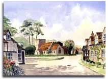 Print of watercolour painting Turville, by artist Lesley Olver