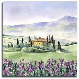 Print of watercolour painting of Tuscany, by artist Lesley Olver