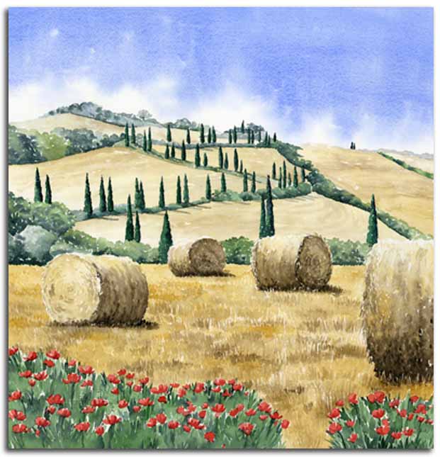 Original watercolour painting of Tuscany, by artist Lesley Olver