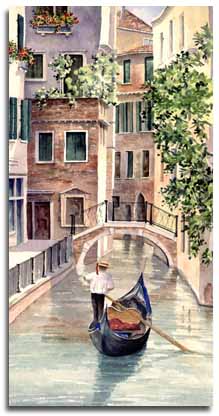 Reproduction d'une aquarelle de Venise, ralise par l'artiste Lesley Olver