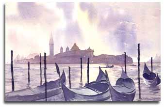 Reproduction d'une aquarelle de Venise, ralise par l'artiste Lesley Olver