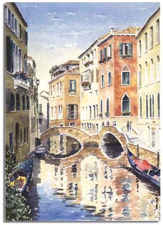 Reproduction d'une aquarelle de Venise, ralise par l'artiste Lesley Olver