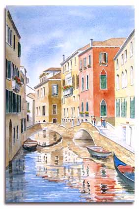 Aquarelle de Venise, ralise par l'artiste Lesley Olver