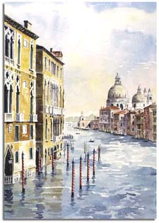 Reproduction d'une aquarelle de Venise, ralise par l'artiste Lesley Olver