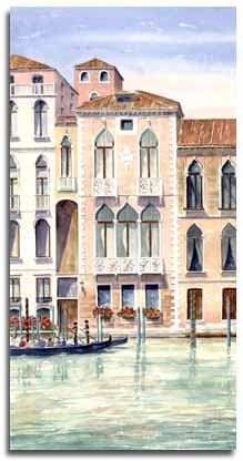 Print of watercolour painting of Venetian palazzo, by artist Lesley Olver