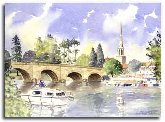 Print of watercolour painting of Wallingford, by Lesley Olver
